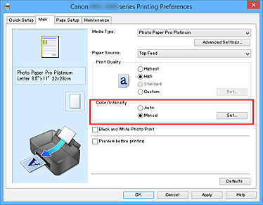 figure:Select Manual for Color/Intensity on the Main tab