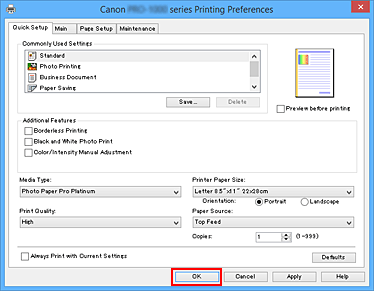 figure:OK on the Quick Setup tab