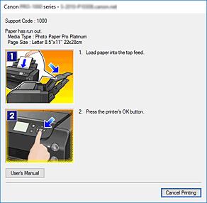 figura: Exibição de erro do Monitor de Status Canon IJ