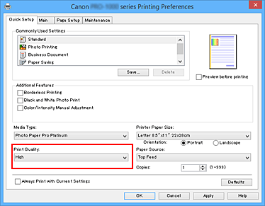 figure:Print Quality on the Quick Setup tab