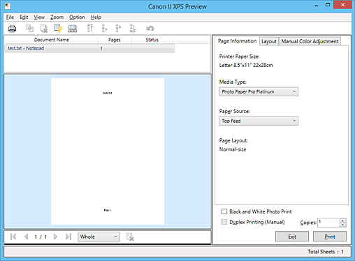 şekil: Canon IJ XPS Önizleme