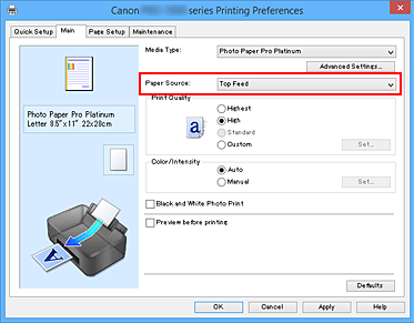 figure:Paper Source on the Main tab