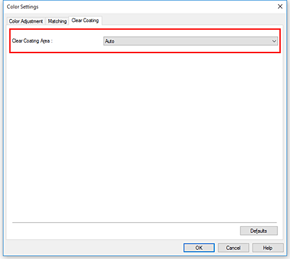 figure: Clear coating area in the Manual Color Adjustment dialog box