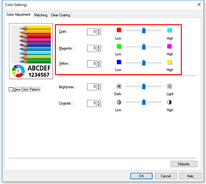 figure:Color balance in the Manual Color Adjustment dialog box