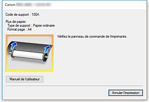 figure&nbsp;: Écran d'état d'imprimante Canon IJ-Affichage d'une erreur