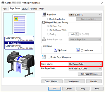 figure:Paper Source on the Page Setup tab