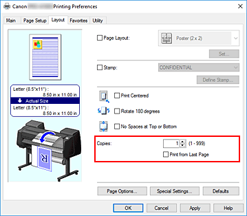 figure:Copies on the Page Setup tab