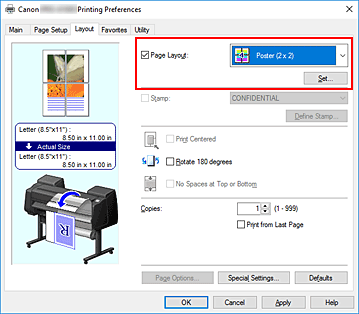 figure:Select Poster (1 x 2) or Poster (2 x 2) for Page Layout on the Page Setup tab