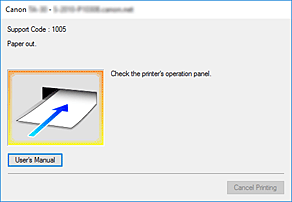 figure:Canon IJ Status Monitor Error display