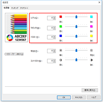 図：［マニュアル色調整］ダイアログボックスのカラーバランス