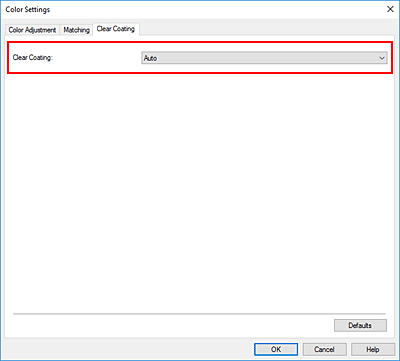 figure: Clear coating in the Manual Color Adjustment dialog box