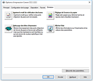 figure&nbsp;: Onglet Entretien