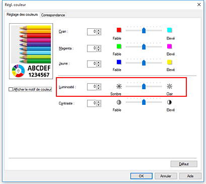 figure&nbsp;: Luminosité dans la boîte de dialogue Réglage des couleurs manuel