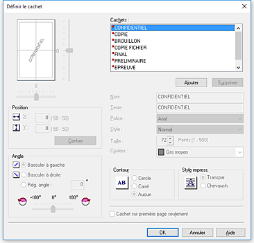 figure&nbsp;: Boîte de dialogue Cachet/Arrière-plan
