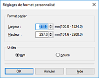 figure&nbsp;: Boîte de dialogue Taille personnalisée