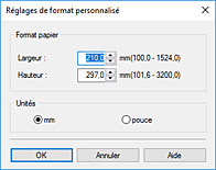 figure&nbsp;: Boîte de dialogue Taille personnalisée