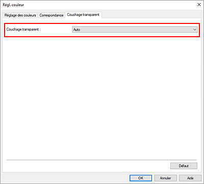 figure : Couchage transparent dans la boîte de dialogue Réglage des couleurs