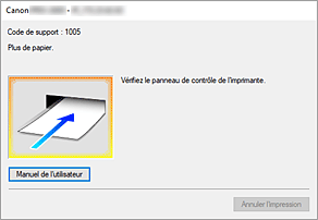 figure : Écran d'état d'imprimante Canon IJ-Affichage d'une erreur
