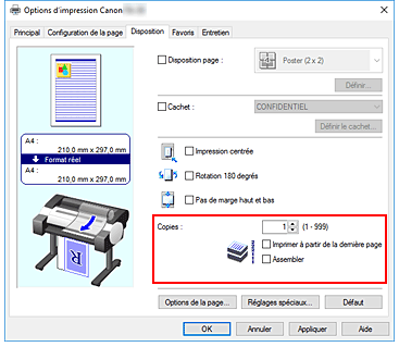 figure&nbsp;: Copies dans l'onglet Configuration de la page