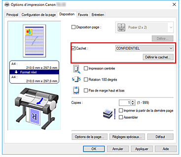 figure : Définir le cachet... dans l'onglet Disposition
