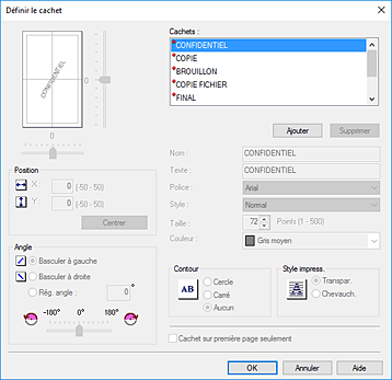 figure : Boîte de dialogue Définir le cachet