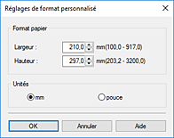 figure&nbsp;: Boîte de dialogue Taille personnalisée