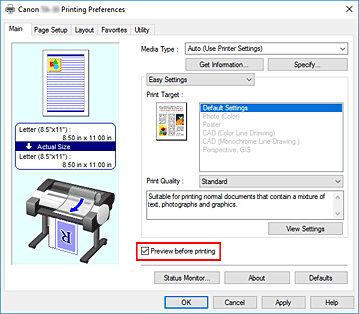 Abbildung: Kontrollkästchen "Vorschau vor dem Druckvorgang" auf der Registerkarte "Optionen"
