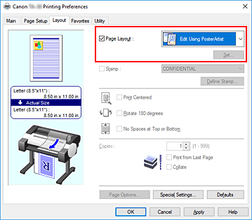 Figura: Selezionare Modifica con PosterArtist in Layout pagina