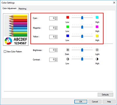 figure:Color balance in the Manual Color Adjustment dialog box