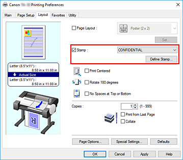 figure:Define Stamp... on the Layout tab