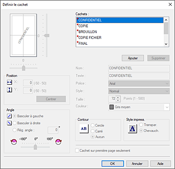 figure : Boîte de dialogue Définir le cachet