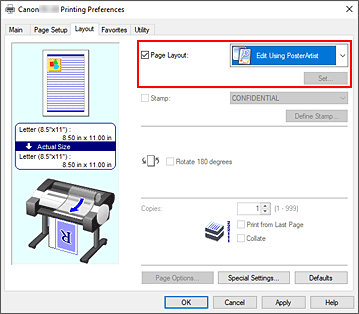 Figura:Selezionare Modifica con PosterArtist in Layout pagina