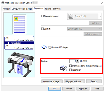 figure&nbsp;: Copies dans l'onglet Configuration de la page