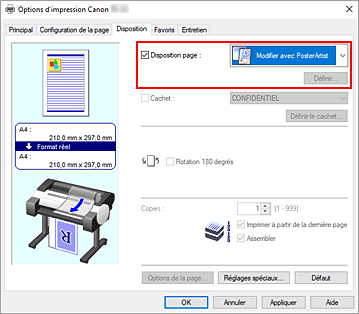 Figure : Sélection de Modifier avec PosterArtist dans Disposition page