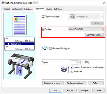 figure : Définir le cachet... dans l'onglet Disposition
