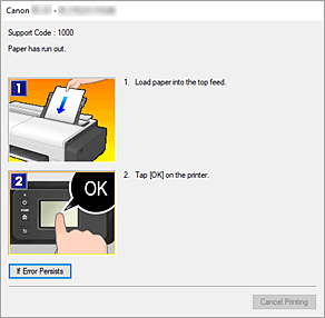 figura: Exibição de erro do Monitor de Status Canon IJ