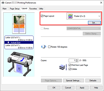 figure:Select Poster (1 x 2) or Poster (2 x 2) for Page Layout on the Page Setup tab