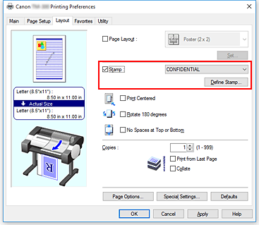 figure:Define Stamp... auf der Registerkarte Layout
