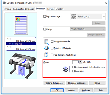 figure&nbsp;: Copies dans l'onglet Configuration de la page