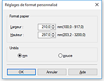 figure&nbsp;: Boîte de dialogue Taille personnalisée