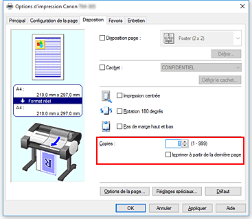figure&nbsp;: Copies dans l'onglet Configuration de la page