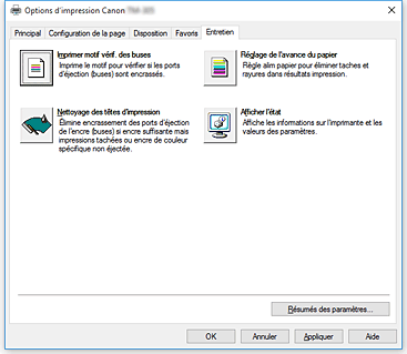 figure&nbsp;: Onglet Entretien