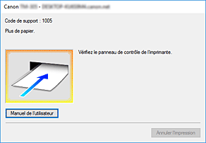 figure&nbsp;: Écran d'état d'imprimante Canon IJ-Affichage d'une erreur