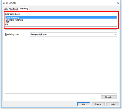 Abbildung: "Farbkorrektur" im Dialogfeld "Manuelle Farbeinstellung"