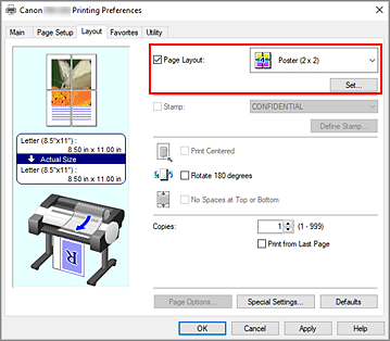 figure:Select Poster (1 x 2) or Poster (2 x 2) for Page Layout on the Page Setup tab