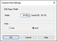 Imagen: cuadro de diálogo Configuraciones de tamaño personalizado