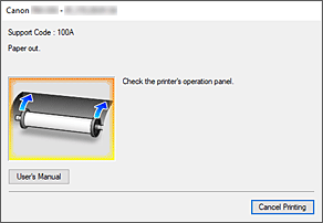 Imagen: mensaje de error del Monitor de estado Canon IJ