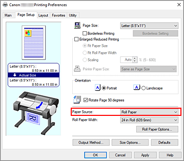 Imagen: Fuente de papel de la ficha Principal