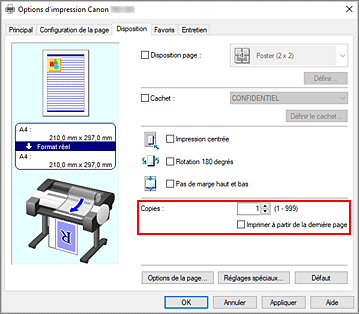 figure&nbsp;: Copies dans l'onglet Configuration de la page