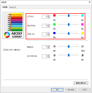 図：［色調整］ダイアログボックスのカラーバランス